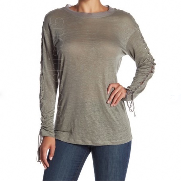 Acrobat Tops - ➰HP!➰{ACROBAT} GRAY Lace-Up Detail Long Sleeve Tee